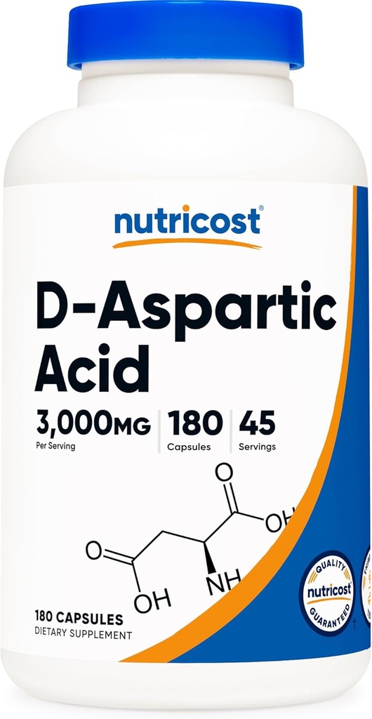 Nutricost D-Aspartic Acid (DAA) Capsules 3000 mg In Service (180 Capsules) - Non-GMO