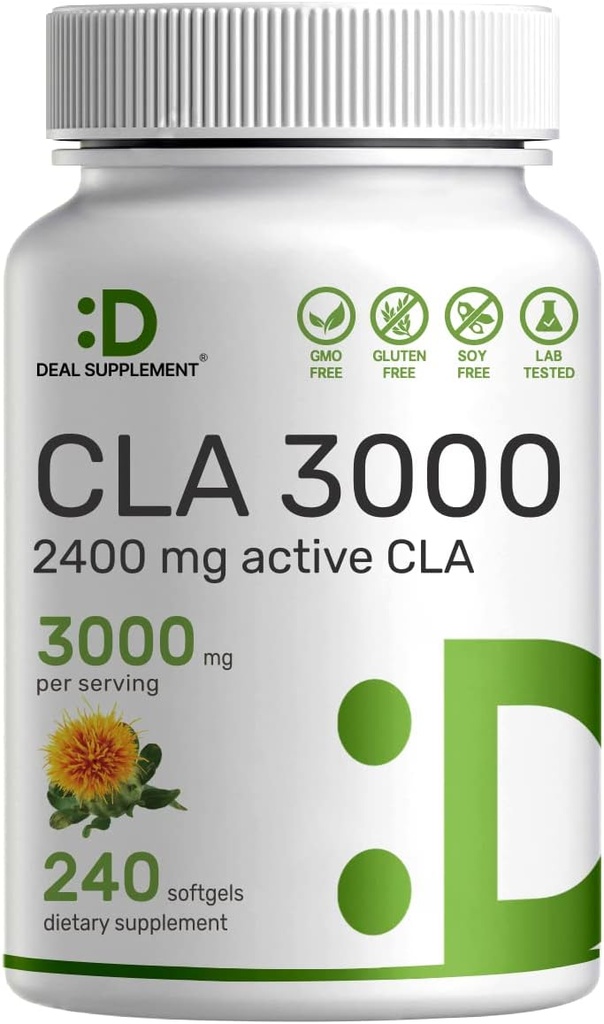 Ultra Strength CLA 3000 mg | 240 Softgels, Safflower Oil'den Active Conjugated Linoleic Asit