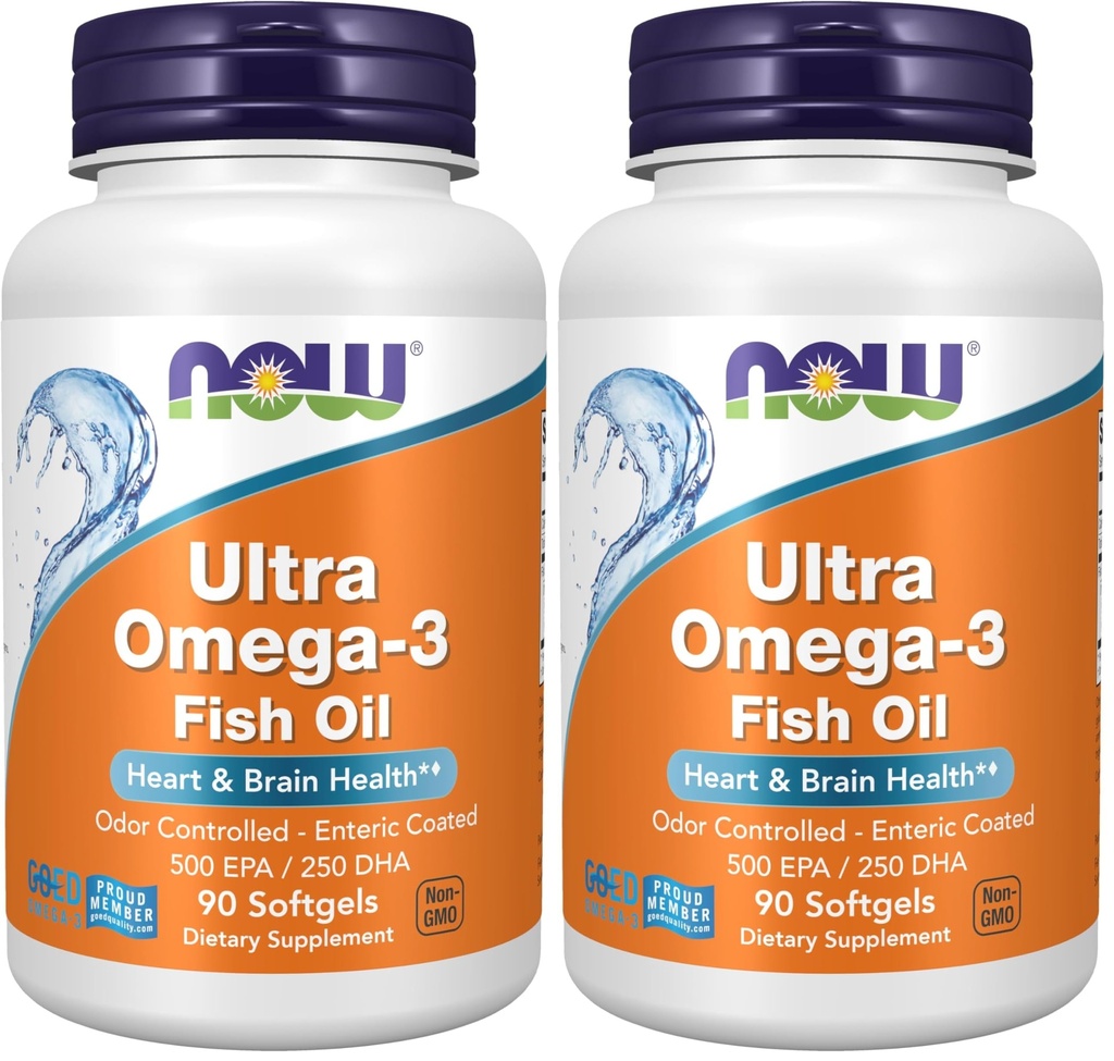 NOW Συμπληρώματα, Ultra Omega-3 Molecularly Αποσταγμένο και Enteric Coated, 90 Softgels (Pack of 2)