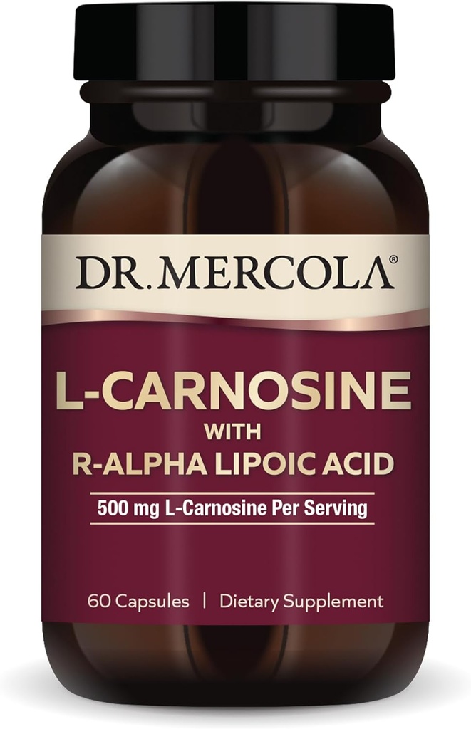 Dr. Mercola L-Carnosine with R-ALA Dietary Supplement, 500 mg L-Carnosine per Serving, 30 Servings (60 Capsules), Non GMO, Gluten Free, Soy Free