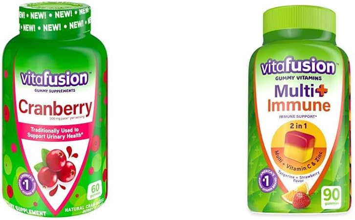 Kadınlar için Vitafüzyon Cranberry Gummies 500 mg ve Multi+ Immune Support Gummies with Vitamin C Çinko Daily Multivitamins 90 Kont
