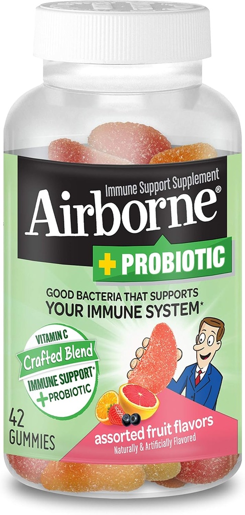 Airborne Plus Probiyotik Gummies, 42 sayı - Vitamin C 1000 mg - Immune Support Supplement Supplement