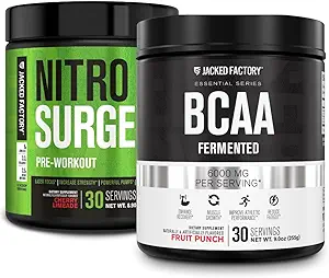 Jacked Εργοστάσιο Nitrosurge προ-εξάσκηση στο Cherry Limeade & BCAA σε Punch Φρούτων για την οικοδόμηση μυών και την αποκατάσταση