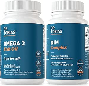 Dr. Tobias Omega 3 Fish Oil and DIM Complex Συμπληρώματα, Υποστηρίζει την καρδιά, τον εγκέφαλο ανοσοποιητική λειτουργία και την ορμονική ισορροπία για γυναίκες & άνδρες με BioPerine, Borccoli εκχύλισμα & ασβέστιο D-Glucarate, 60 κάψουλες