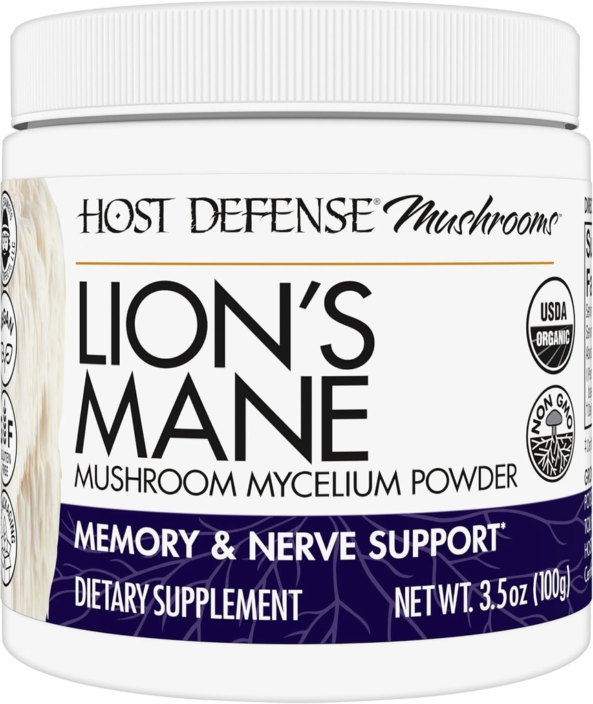 Host Defense Lion's Mane Toz - Brain Health Support Supplement - Mushroom Supplement to Support Focus & Memory Function - Immune & Nervous System Support Supplement - 3.5 oz (66 Hizmetler)*