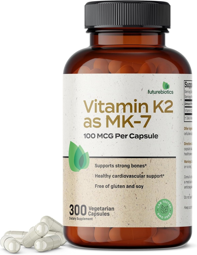 Futurebiyotiks Vitamin K2 MK-7 100 mcg olarak, Güçlü Bones-GMO, 300 Vegetarian Capsules