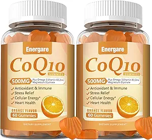 2 Packs CoQ10 500MG Gummies - 3X Daha İyi Abhidrasyon Coenzyme Q10 Supplements - Plus Omega-3, Magnezyum, B3 & Çinko Kalp Sağlığı, Hücre Enerji ve Antioksi, 120 Cts