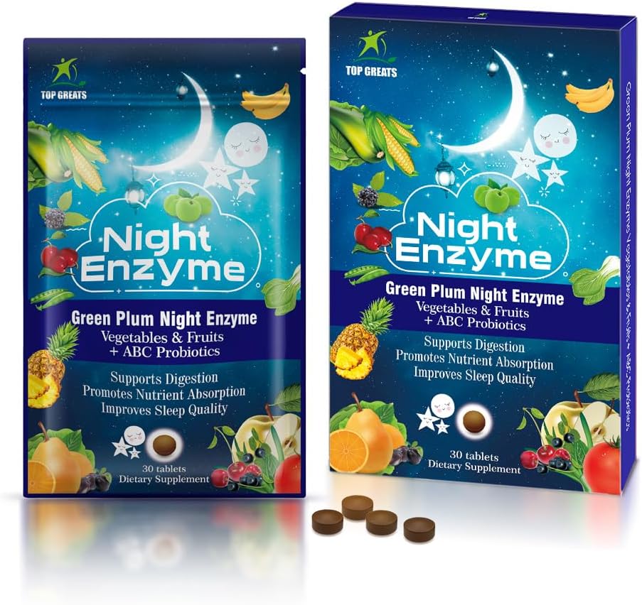 Night Enzyme, Daily Multi Digestive Enzymes, Green Plum Φρούτα και Λαχανικά με Προβιοτικά, Ανακούφιση Bloating, Καλύτερη ποιότητα ύπνου, για άνδρες και γυναίκες, Προώθηση Digestive Υγεία - 30 δισκία