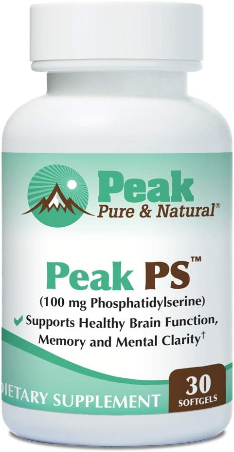 Peak Pure & Natural “Peak PS” Phosphatidylserine Brain Health Supplement - Χωρίς σόγια Nootropic για την υγεία μνήμης - Συμπλήρωμα για την υγεία του εγκεφάλου - 30 Count 100mg Softgels