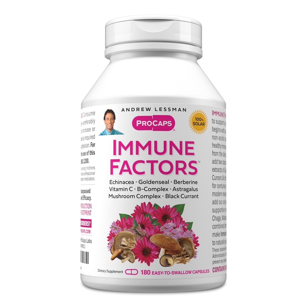 ANDREW LESSMAN Immune Factors 180 Κάψουλες – Echinacea, Goldenseal, Vitamin C, Astragalus, Berberine, Mushroom Blend, Black Currant. Υποστηρίζει και προωθεί το ανοσοποιητικό σύστημα και τις φυσικές άμυνες