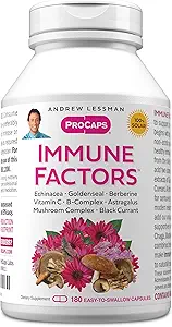 ANDREW LESSMAN Immune Factors 180 Capsules - Echinacea, Goldenseal, C, Astragalus, Berberine, Mushroom Mix, Black Currant. Destekler ve Immune Sistemi ve Doğal Savunmaları Destekler
