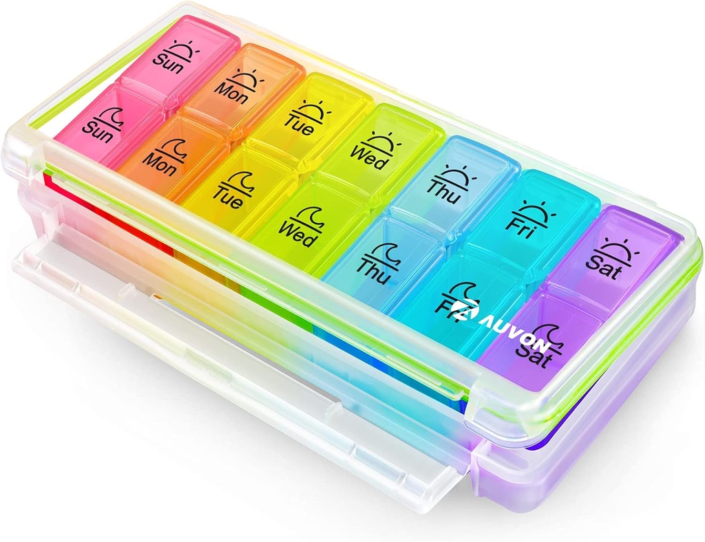 AUVON Haftalık Pill Organizer 2 Zaman Bir Gün Büyük 7 Gün AM PM Pill Box Organizer, Daily Pill Case with Moisture-Proof & Design Reforce Karşılaştırmalar to Holds, Fish Oil, Supplements, Drug