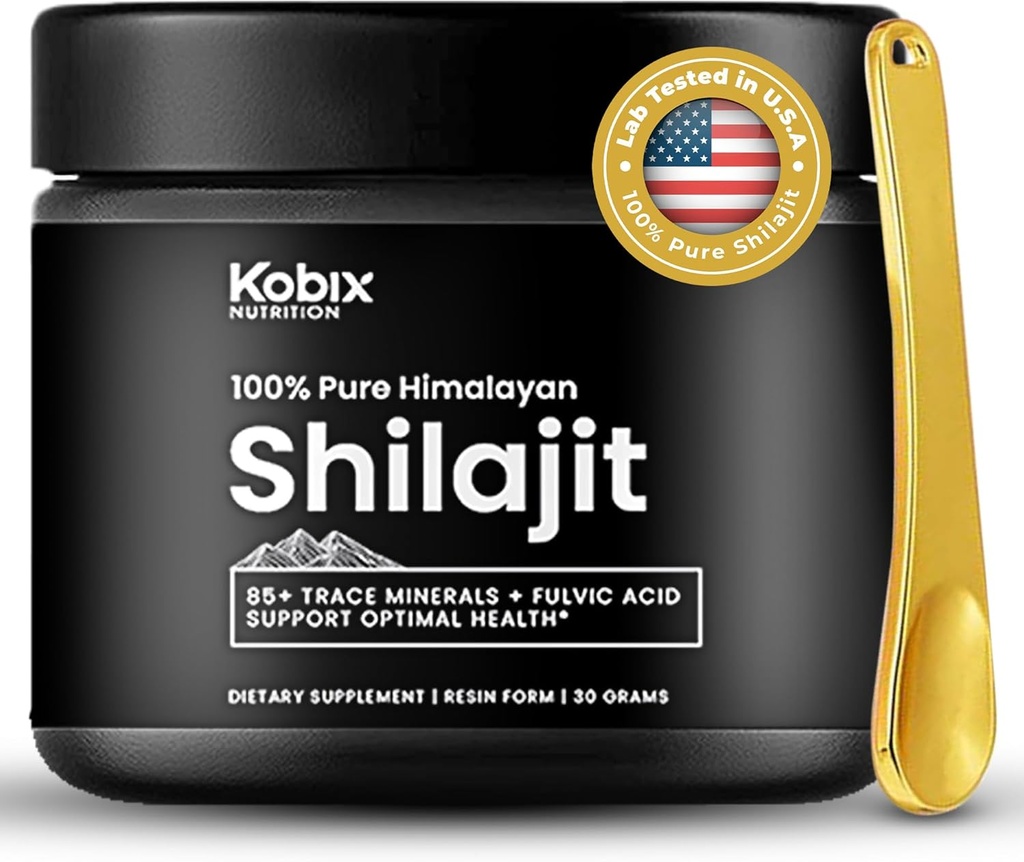 Kobix Pure Himalaya Shilajitwear, Yüksek Beslenme Potency, 85+ Trace Minerals Humic & Fulvic Acid, Immune Support for Men and Women, 3rd Party US Lab Tested- 30g