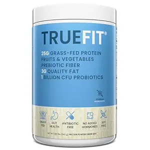 TrueFit Gut Healthy Protein Powder, Grass-Fed Whey Replacement Shake with Prebiotics, Probiotics, & Organic Superfoods, Keto Friendly, Gluten Free (Packaging May Vary)