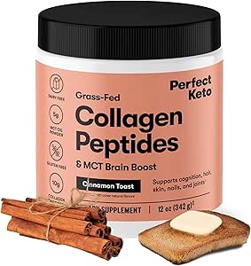 Perfect Keto Collagen Peptides Protein Powder with MCT Oil, Hydrolyzed Collagen, Type I & III Supplement, Gluten Free Grass Fed, Low Carb, Keto Coffee Creamer, Collagen for Women & Men, Cinnamon Toast