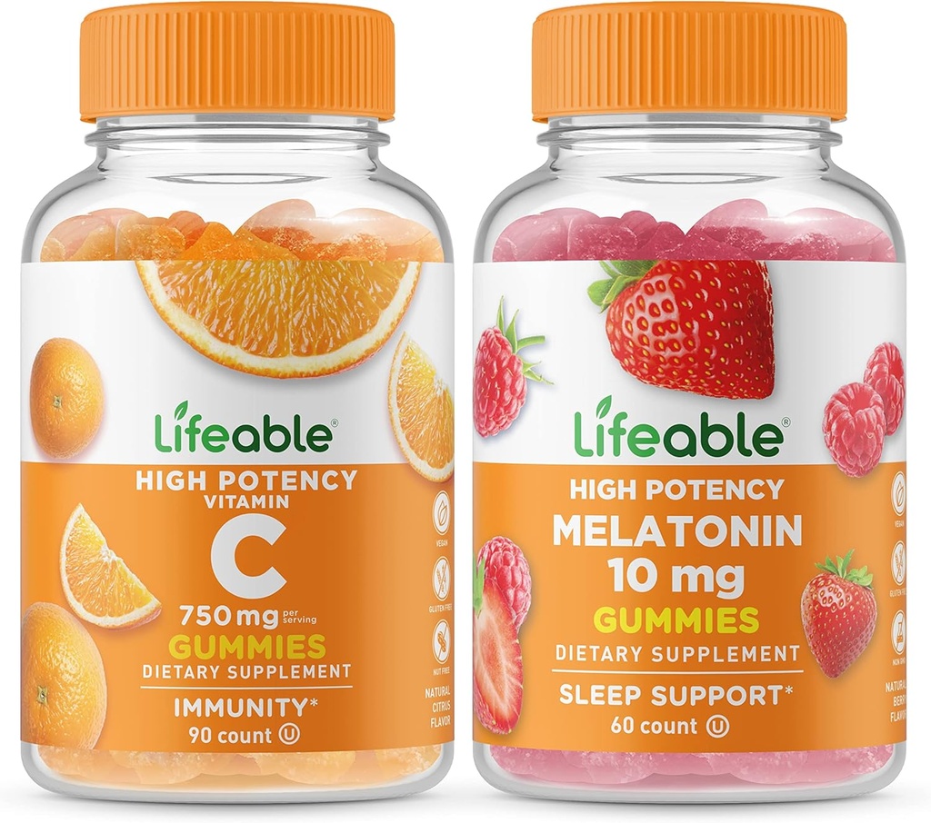 Yaşamılabilir Vitamin C 750 mg + Melatonin 10 mg, Gummies Sche - Great Tasting, Vitamin Supplement, Gluten Free, GMO Free, Chewable Gummy