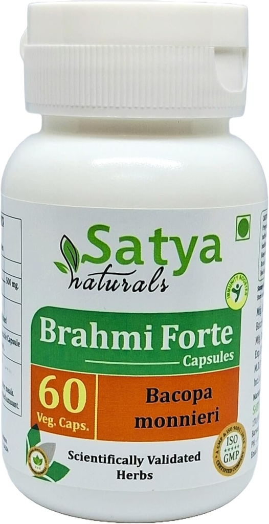 Brahmi Forte Capsules 500 mg. 60 Veg. Capsule | Brahmi (Bacopa Monnieri) Erkekler ve kadınlar için Kapsüller | Ayurvedic Herbal Supplement/R capturedes | 10:1 Forte (1 Şişe 60 Capsules)
