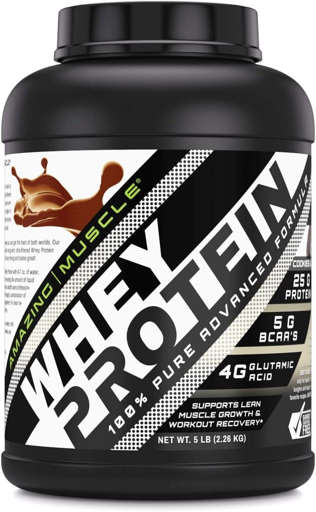 Amazing Muscle 100% Whey Protein Tozu * Whey proteini ile İleri Formül Ultra Filtrelenmiş Whey Protein Yoğunluğu (Cookie & Cream, 5 Lb) ile birlikte