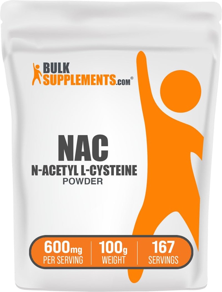 BulkSupplements.com NAC Toz - N-Acetyl Cysteine 600 mg, NAC Supplement - Antioxy Support, Gluten Free - hizmet başına 600 mg, 167 Services, 100g (3.5 oz) (Paketi)