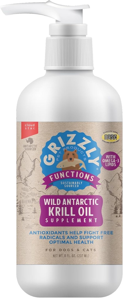 Grizzly Pet Products Krill Oil Liquid Antioksi Ürün Köpekler ve Kediler için, 8 Ounce