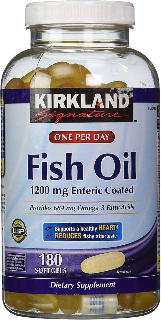 Kirkland Signature, Fish Oil Omega 3 1200 MG Fish Oil, Omega 3 Fatty Acids 684 MG, 180 softgels