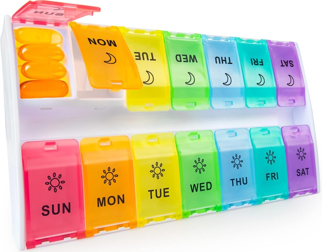Mossime XL Büyük Pill Organizer 2 Times bir gün, Haftalık Am Pm Pill Box ile Hinged Lids, 7 Günlük Tıp Vitamini Pill Case, Daily Pill Konteyner, Big Drug Organizer for Supplement