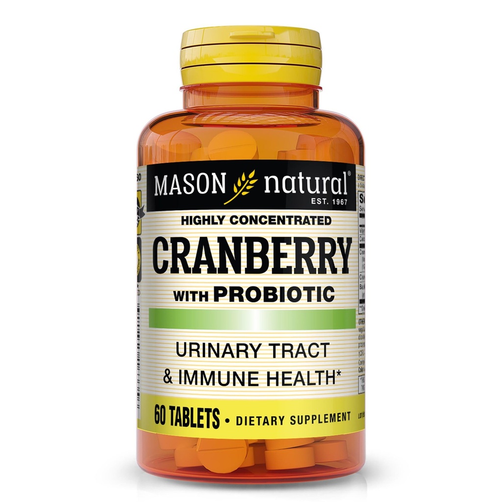 MASON NATURAL Cranberry with Probiotic, 2 Month Supply, Highly Concentrated, Supports Normal Immune Health & Urinary System, 60 Tablets