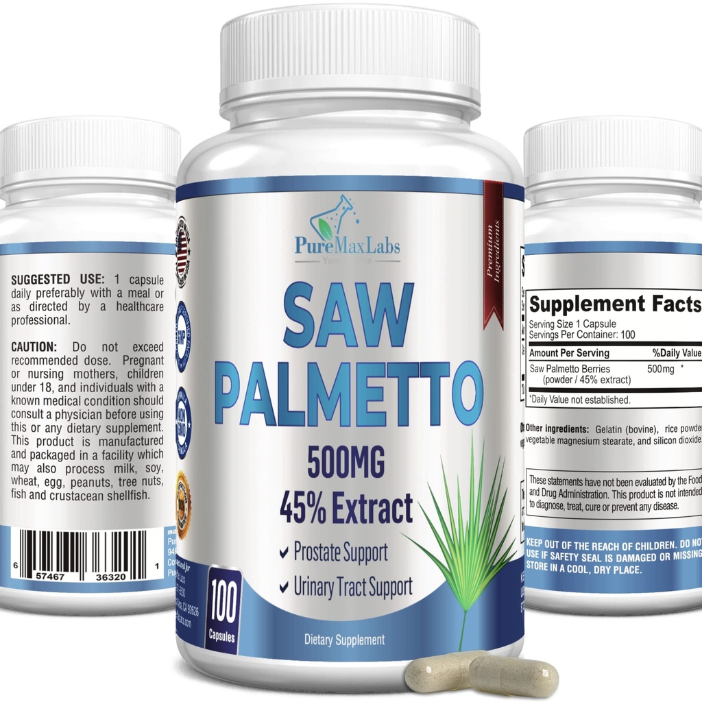 Ekstra Güçlü Saw Palmetto -% 45 Prostate Supplement, Decrease Frequent Urination, Snapchat Blocker for Hair Growth, Non-GMO, 100 Capsules