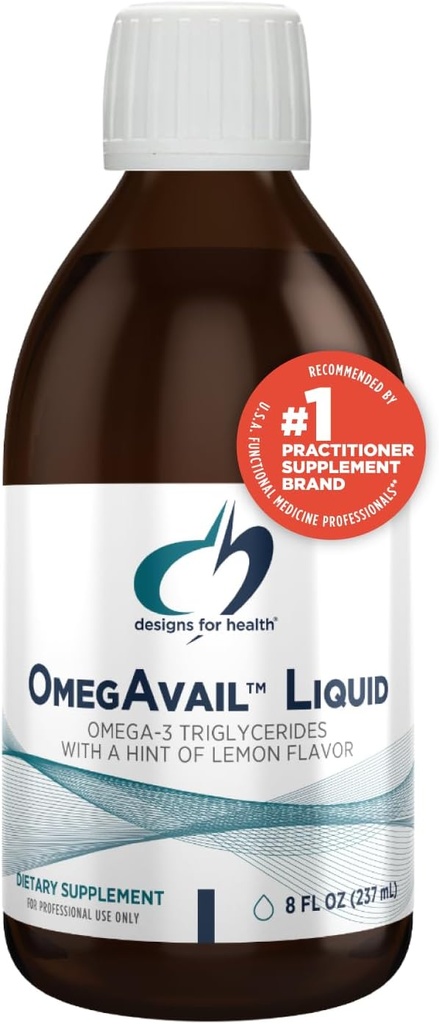 Health OmegAvail Liquid TG Fish Oil 1200 mg - Triglyceride Omega-3 Fish Oil Brain Support Supplement with DHA/EPA - Natural Lemon Flavor (8oz / 47 Hizmet)