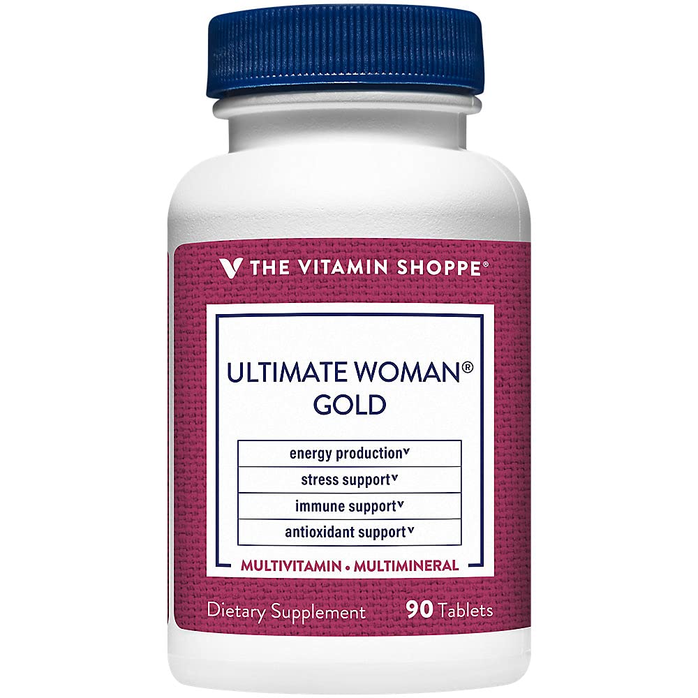 The Shoppe Ultimate Woman Gold Multivitamin - Demir, B Vitaminleri ve Vitamin D3 ile Enerji Üretimi, Bone & Immune Health - Gluten Free Multi-Mineral (90 Tablet)