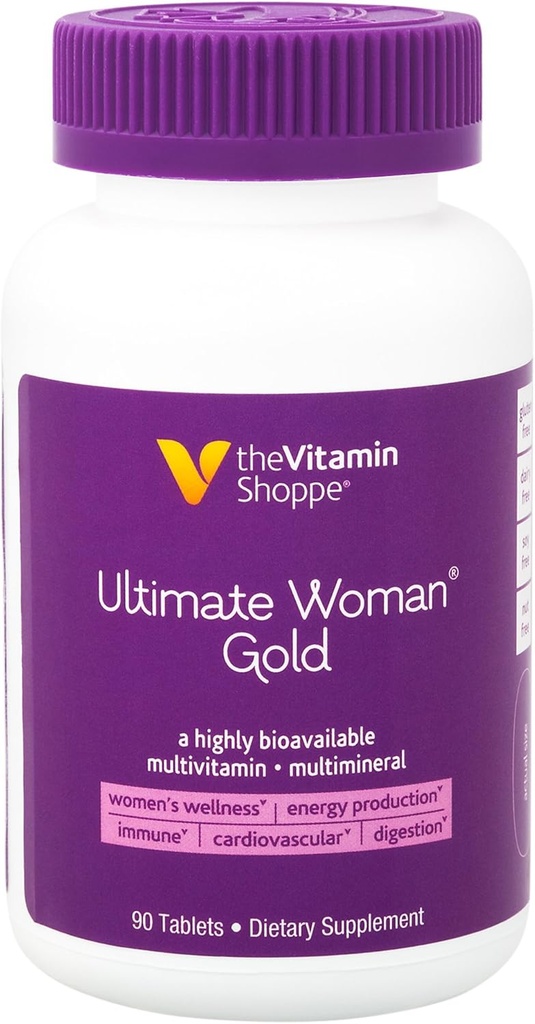 The Shoppe Ultimate Woman Gold Multivitamin - Demir, B Vitaminleri ve Vitamin D3 ile Enerji Üretimi, Bone & Immune Health - Gluten Free Multi-Mineral (90 Tablet)