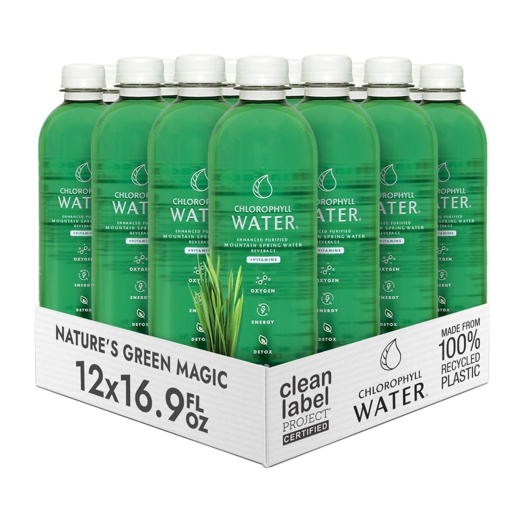 Chlorophyll Water – Sıvı Chlorophyll 12Pack (16.9oz) | Vitamin A, B12, C, D | Detox Cleanse, alkalin Water, Energy Boost | Water | Plant-Based | Clean Label Project | Hydration Support