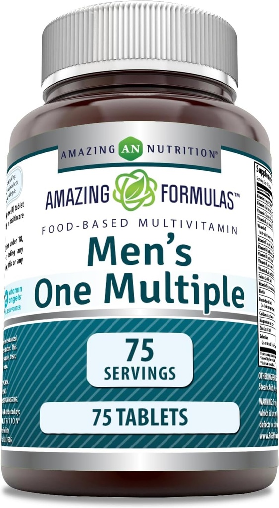 Amazing Formulas Men's Multivitamin | Yiyecek bazlı | Tabletler Tamam | Mükemmel Vitaminler, Mineraller, 25 Milyon CFU probiyotikler ve Gıda bazlı enzimler (1 Pack, 75 Count)