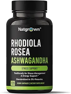 Natgrown Rhodiola Rosea Ashwagandha Root Extract Capsules ile - % 3 Rosavins ve% 1 Salidroside - 120 Count Count