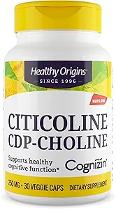 Sağlıklı Origins Cog ETF (Citicoline), 250 mg - Citicoline CDP Choline ile Bellek için Beyin Tamamı - Non-GMO, Vegan & Gluten-Free Supplement - 30 Veggie Capsules
