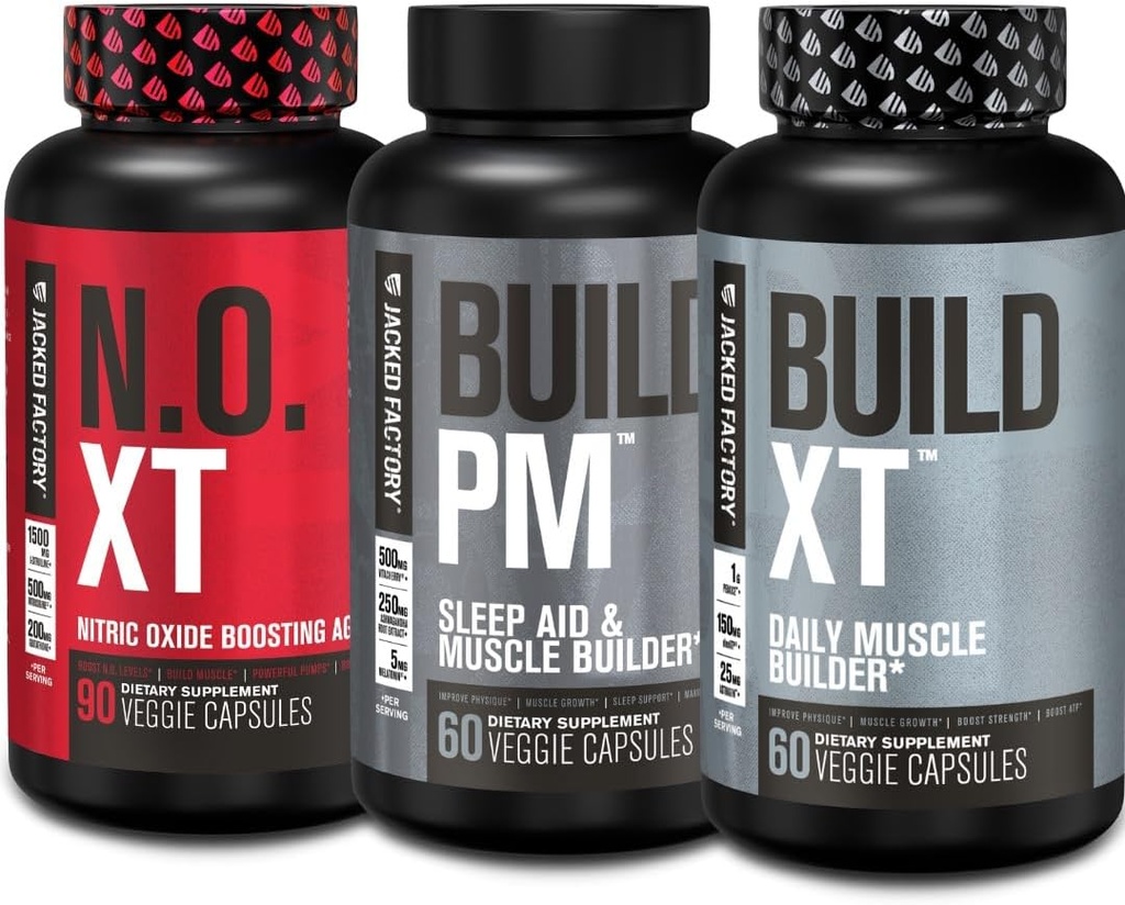 Jacked Factory AM & PM Στοίβα οικοδόμησης μυών - N.O. XT, Build XT, & Build PM