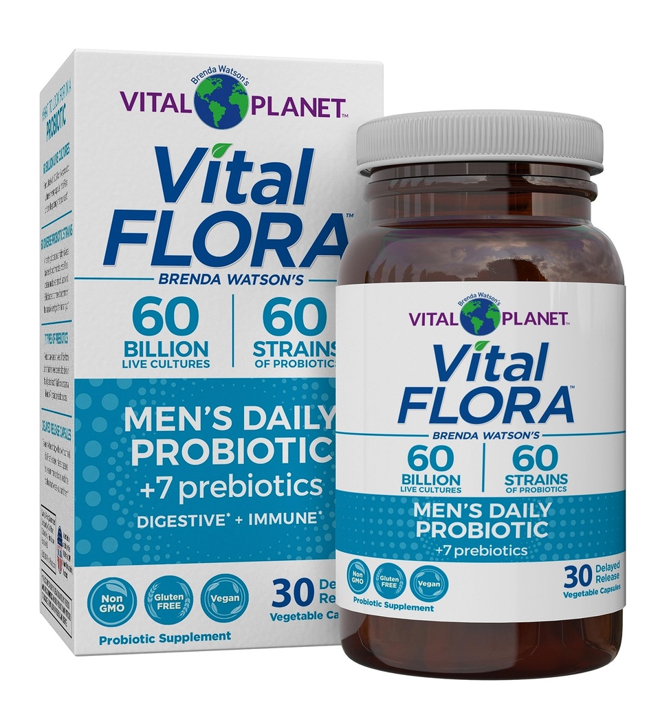 Vital Planet - Vital Flora Men's Daily Probiyotik, 60 Milyar CFU, 60 Diverse Strains, 7 Organik Prebiyotik, Immune Support, Gas Relief, Colon and Digestive Health Probiyotiks for Men 30 Capsules