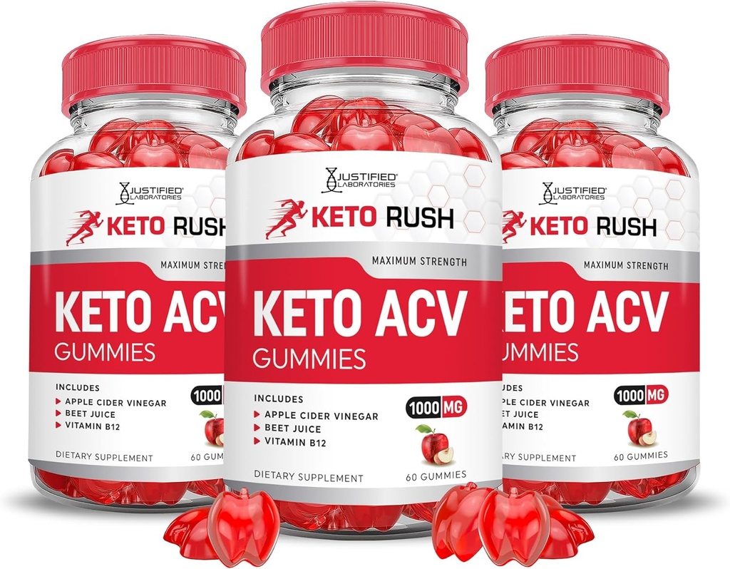 Justified Laboratories (3 Pack Keto Rush Keto ACV Apple Cider Vinegar Boost Formulated with Pomegranate Beet Juice Powder B12 Vegan Non GMO 180 Gummies