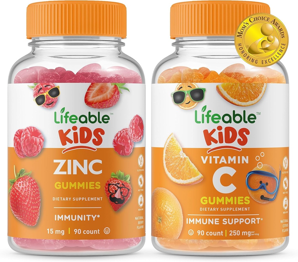 Lifeable çinko Kids + Vitamin C Kids, Gummies Sche - Great Tasting, Vitamin Supplement, Gluten Free, GMO Free, Chewable Gummy Gummy