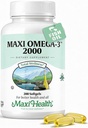 Omega 3 Supplement - Omega-3 Fish Oil 2000mg - EPA & DHA'nın Doğal Kaynağı - Kalp, Beyin ve Ortak Sağlık - Kosher sertifikalı Vahşi Caught Marine Fish - 200 Vegetarian Softgels by Maxi Health