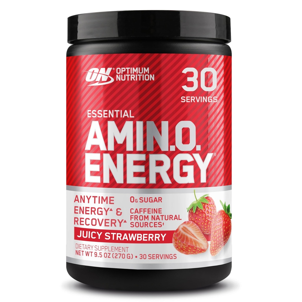 Optimum Nutrition Amino Energy - Προ προπόνηση με πράσινο τσάι, BCAA, Αμινοξέα, Κετό Φιλικό, Πράσινο εκχύλισμα καφέ, σκόνη ενέργειας - Juicy Φράουλα Burst, 30 Σερβίρει (Packaging May Vary)