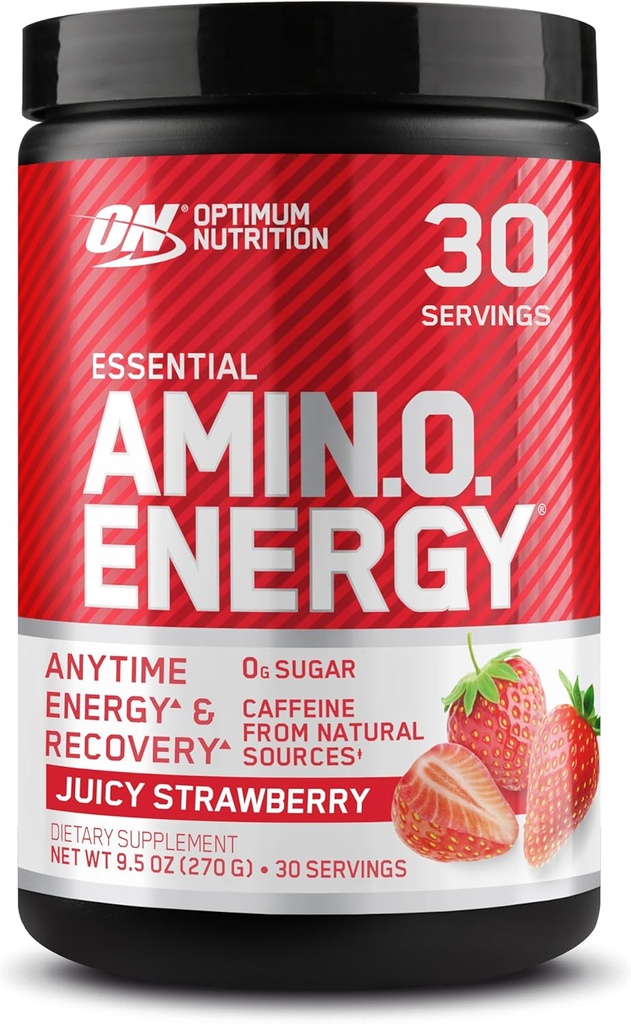 Optimum Nutrition Amino Energy - Προ προπόνηση με πράσινο τσάι, BCAA, Αμινοξέα, Κετό Φιλικό, Πράσινο εκχύλισμα καφέ, σκόνη ενέργειας - Juicy Φράουλα Burst, 30 Σερβίρει (Packaging May Vary)