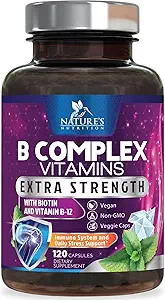 B Kompleks Vitaminleri Capsules - Vitamin B12 B6 B100 C Biotin Folate & Folic Asit - Kalp için Tamam, Beyin ve Nerve Destek - Immune & Energy Support - 120 Capsules
