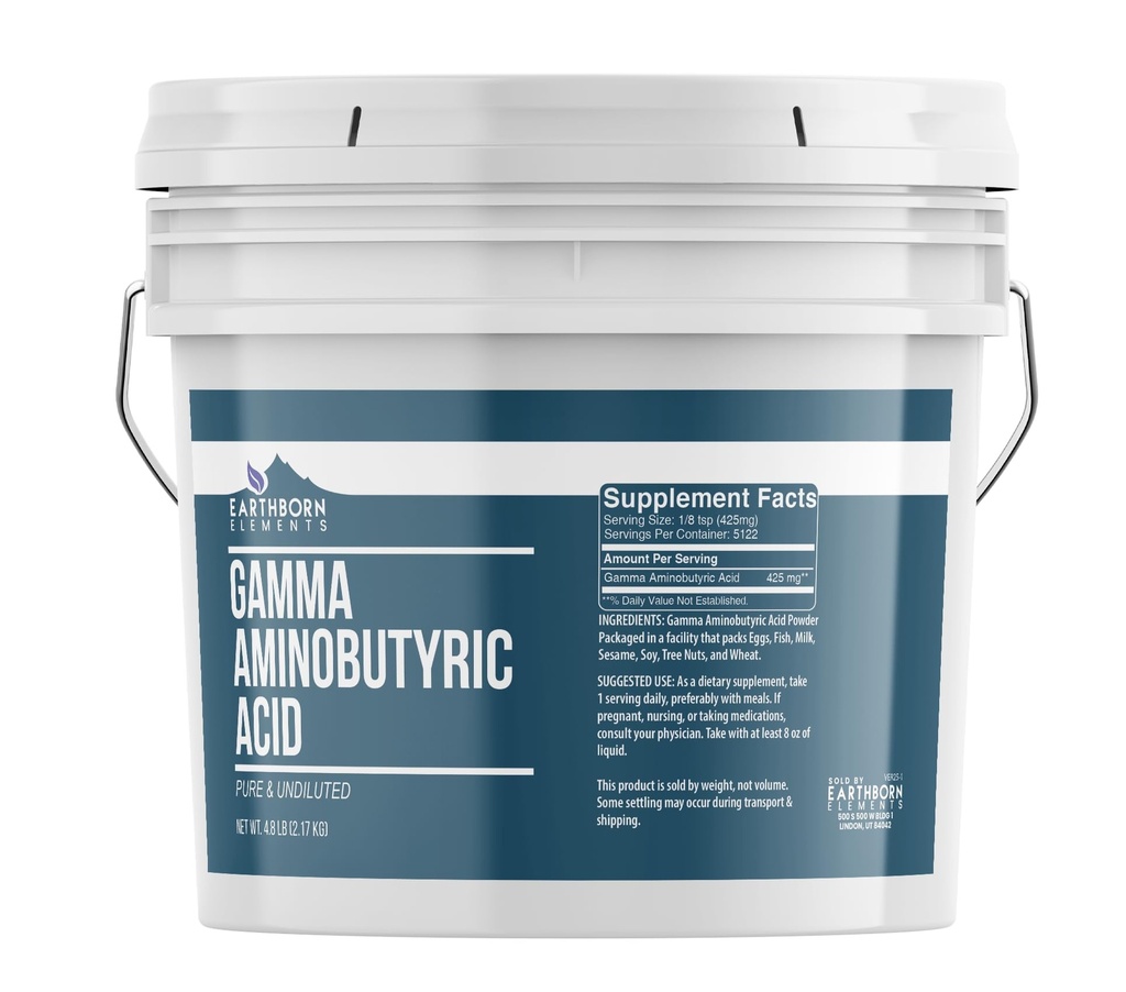 Earthborn Elements Gamma Aminobutyric Acid (GABA) 1 Gallon Bucket, καθαρό & μη αραιωμένο, συμπλήρωμα διατροφής