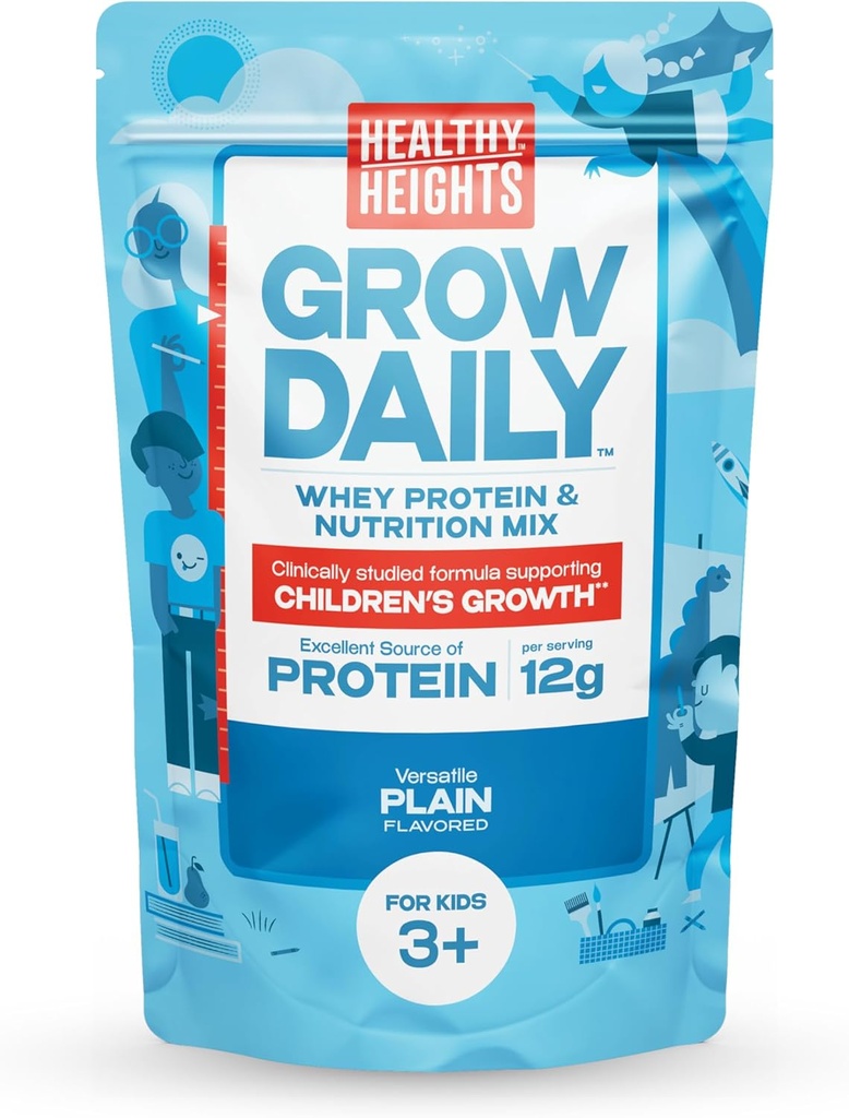 Healthy Heights Grow Daily Kids Protein Drink Mix (Plain) - High Protein Shake for Kids 3+