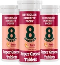 8Greens Supergreens Tabletleri | Super Greens Toz Superfood Tablet, Metabolism Immunity & Focus, Daily Greens Effervescent Tabletleri, Organik: Aloe Vera, Spirulina, Chlorella, Peach, 30 Hizmet