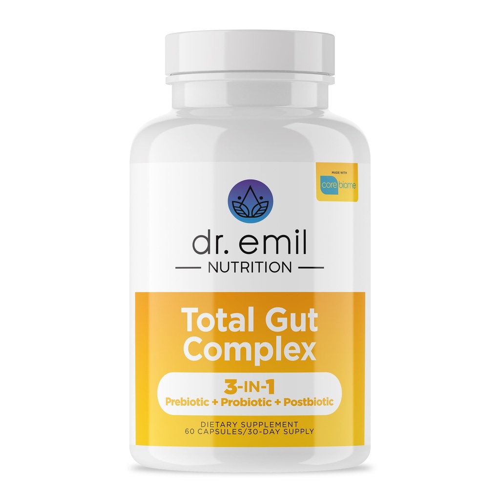 DR. EMIL NUTRITION Women & Men Total Gut Health Complex | Prebiotic + Probiotic + Postbiotic Gut Health Supplements | Probiotics Digestive Health & Gut Health | 60 Capsules