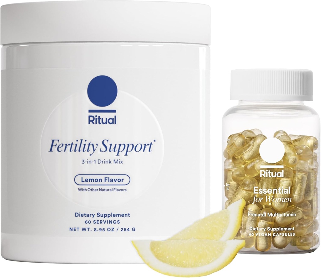 Ritual Preconception Sche: Essential for Women Prenatal Multivitamin and Lemony Fertness Support Drink Mix Supplement with NAC, CoQ10, and Myo-Inositol. Vegan ve onu Desteklemek için formüle edildi*