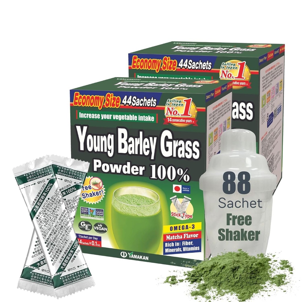 Yamamoto Kanpoh YAMAKAN Genç Barley Grass Toz, Minerals, Vitamins & Plant-Based Protein for Women & Men, Barley Grass Juice, Non GMO 88 Portable Sachets