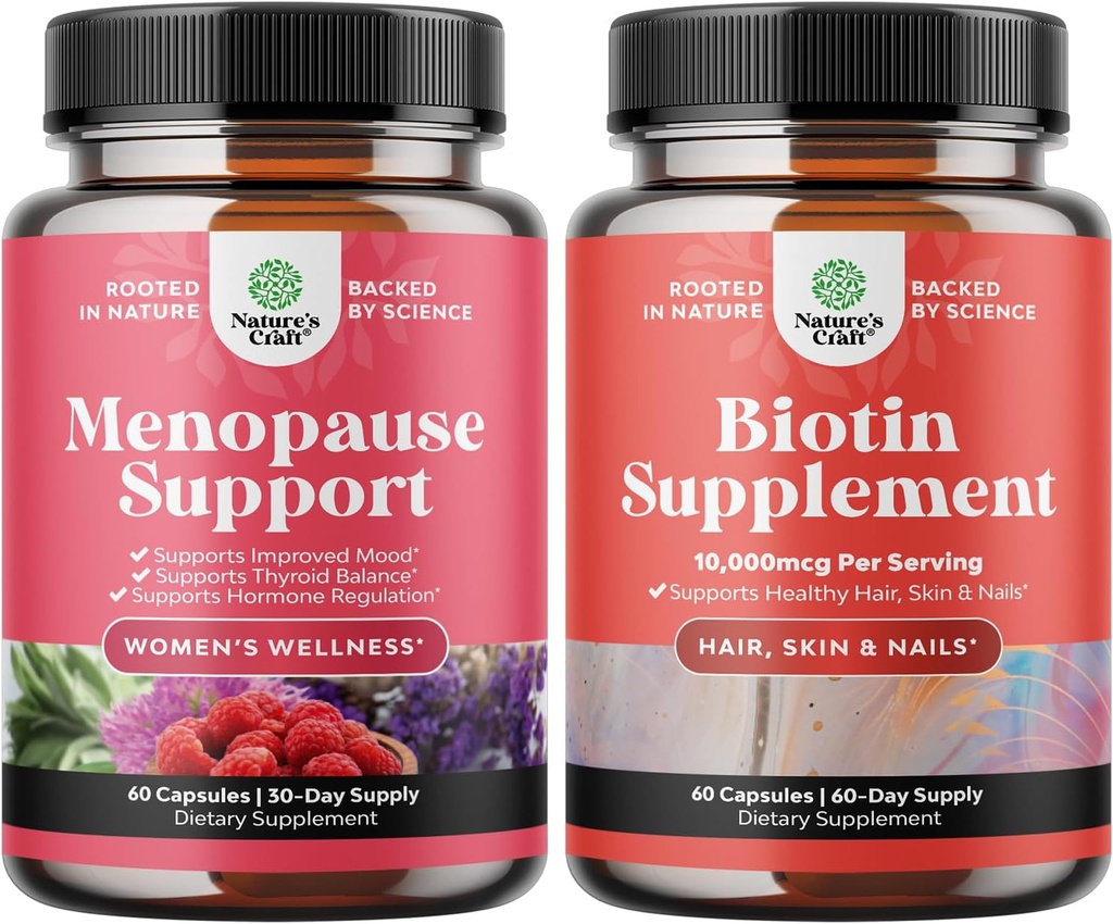 Herbal Menopause Supplement for Women and 10000 mcg Pure Biotin Pills for Women & Men - Mükemmel Estrogen Balance - Saçların İncelenmesi Doğal Tamamlamayı Durdurun